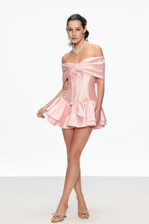 Cai Korse Fiyonklu Volanlı Saten Mini Elbise